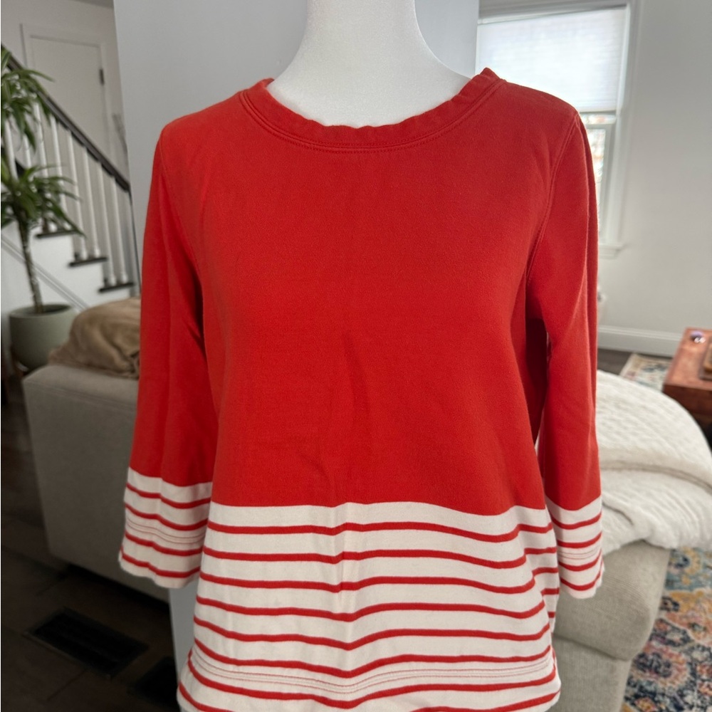 J. Crew Red and White Striped 3/4 Sleeve Top cotton top